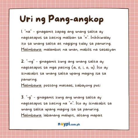 PANG ANGKOP Kahulugan Uri At Mga Halimbawa Ng Pang Angkop Noypi Ph