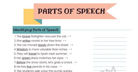 Parts Of Speech Worksheet Parts Of Speech Exercises • 7esl