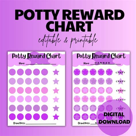 Printable Potty Reward Chart Kids Potty Reward Chart Potty Etsy