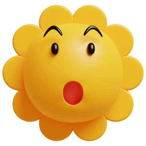 3d Sun Emoticonyellow Face Wow Emoji Surprised Shocked Emoticon