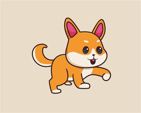 Shiba Inu Walking Cartoon Illustration Style 14020446 Vector Art At