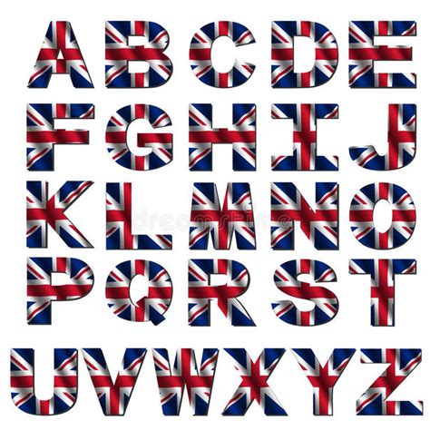 An English Alphabet With The British Flag Colors And Letters Are Shown