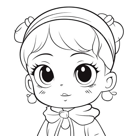 An Anime Girl With Big Eyes And Red Bow Coloring Page Outline Sketch