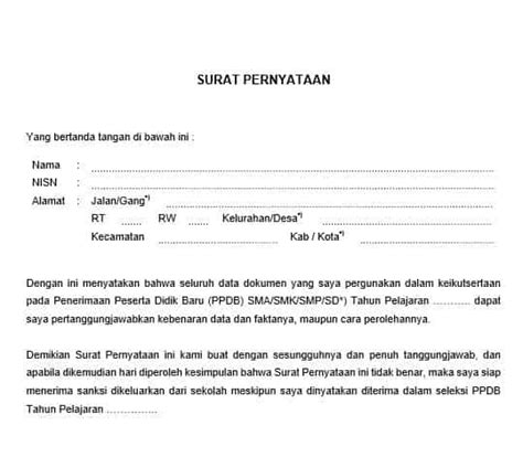 Contoh Surat Pernyataan Kebenaran Dokumen Ppdb Smasmksmpsd 2021