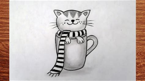 Cat In Cup Drawing How To Draw A Cute Cat In A Cup Step By Step