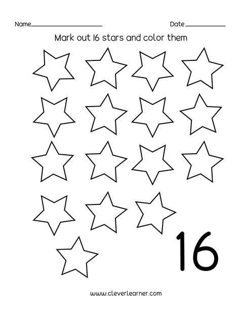 Number 16 Writing Counting And Identification Printable Worksheets For