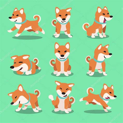 Shiba Inu Cartoons Cartoon Character Shiba Inu Dog Poses — Stock