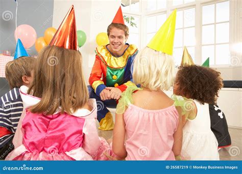 Clown Entertaining Children At Party Stock Image Image Of Enjoying