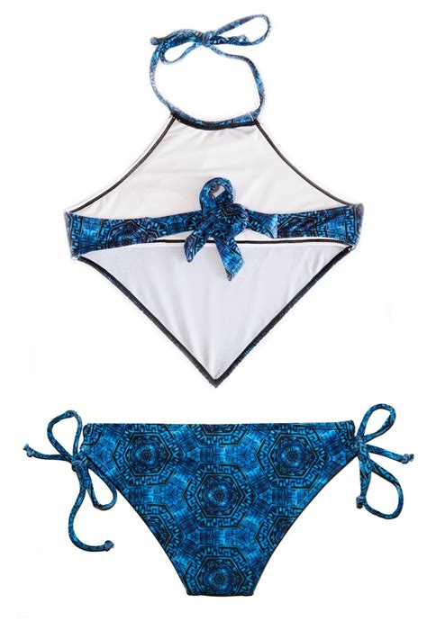 Chance Loves Blue Girls Bikini 2 Piece Set With Handkerchief Halter Top