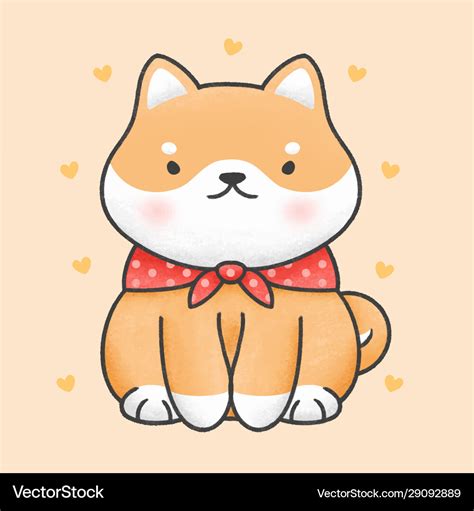 Cute Shiba Inu Dog Sitting Cartoon Hand Drawn Vector Image