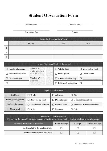 Student Observation Form Tables Fill Out Sign Online And Download