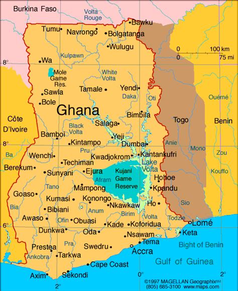 Although relatively small in area and population, ghana is one of the leading countries of africa and is celebrated for its rich history. Ghana Map - ToursMaps.com