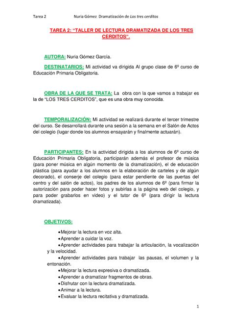 Tarea 2 Taller DE Lectura Dramatizada DE LOS TRES Cerditos TAREA 2