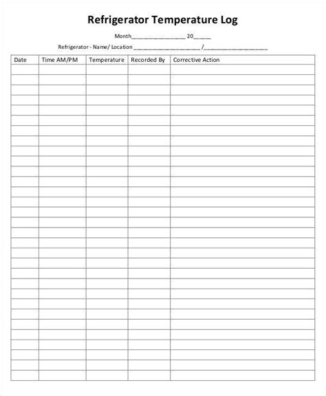 Template Printable Fridge And Freezer Temperature Log Sheet