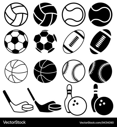 Set Of Black And White Sports Balls Icons Vector Image