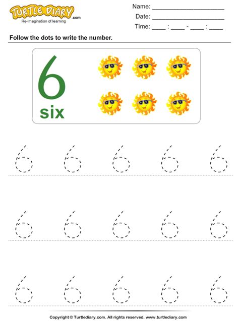 Printable Number Tracing Worksheet 6