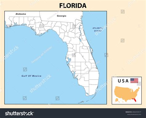 Florida Map Political Map Florida Outline Stock Vector Royalty Free