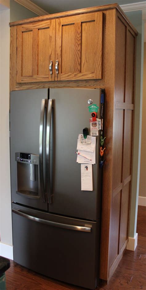 Custom Red Oak Refrigerator Cabinet With Side Panels Kitchen Cabinet