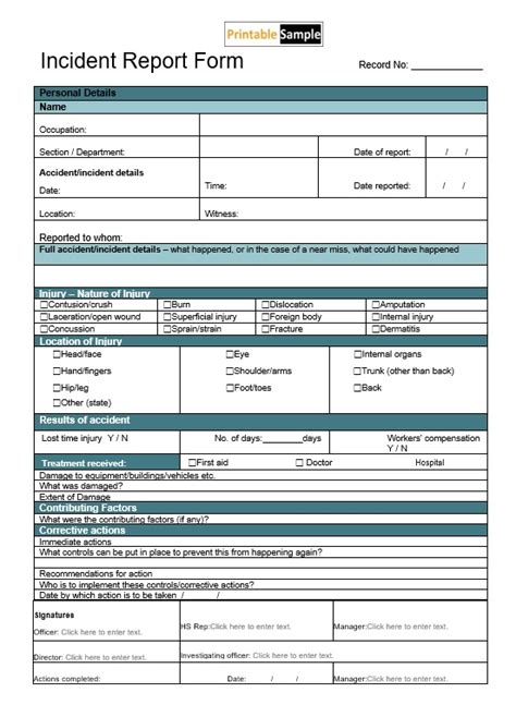 10 Free Incident Report Templates Printable Samples