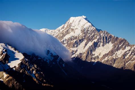 Scenic View Of Mount Cook Summit With Dramatic Clouds Nz Stock Photo