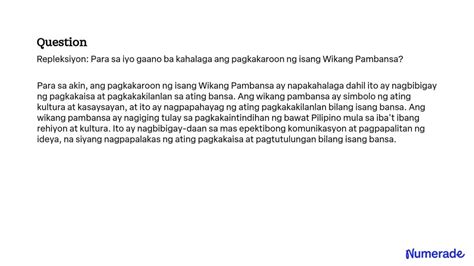 SOLVED Repleksiyon Para Sa Iyo Gaano Ba Kahalaga Ang Pagkakaroon Ng