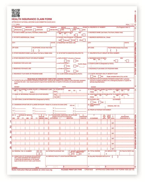 Health Insurance Claim Form 1500 Printable