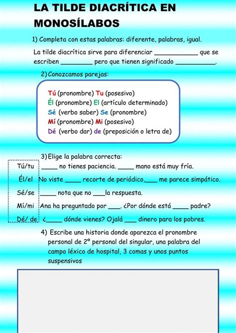 La tilde diacrítica en monosílabos worksheet