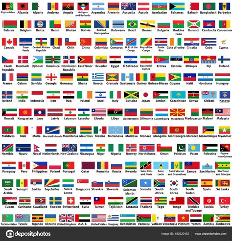 Vector Set All World Countries Sovereign States Flags Arranged