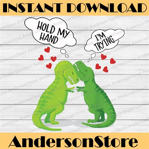 Hold My Hand T Rex Couple Png Dinosaur Kids Boys Valentine Inspire