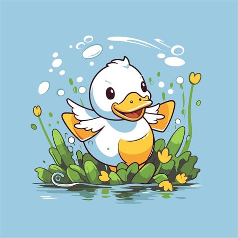 Lindo Pato De Dibujos Animados En El Agua Ilustraci N Vectorial De Un