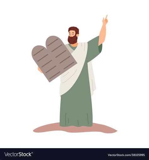 Moses Holding Stone With Ten Commandments Flat Vector Image