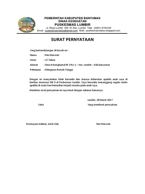 Surat Pernyataan Penolakan Imunisasi Pdf