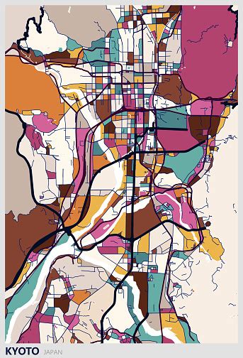 Welcome to the kyoto google satellite map! Illustration Style Kyoto City Map Stock Illustration - Download Image Now - iStock