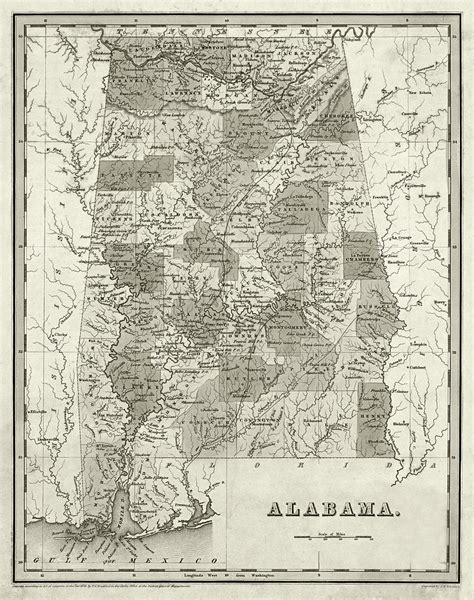 1838 Map Of Alabama Historical Map Sepia Digital Art By Toby Mcguire