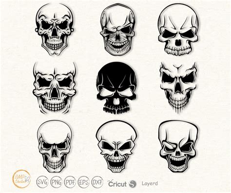 Six Skulls With Different Facial Expressions