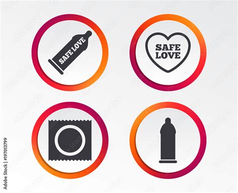 Safe Sex Love Icons Condom In Package Symbol Fertilization Or