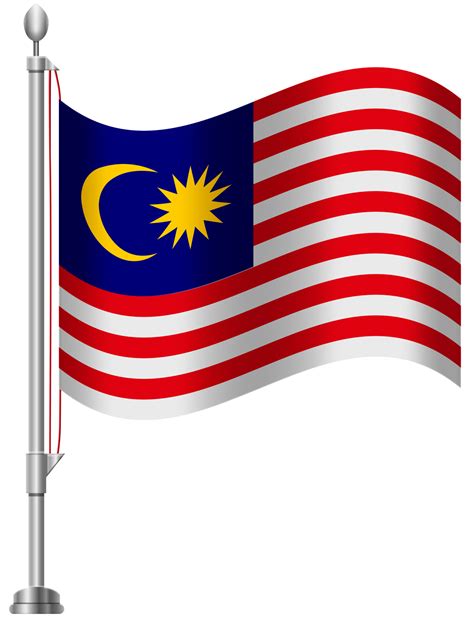 2 states are on the island of borneo, and the remaining federal territory consists of islands offshore of borneo; Malaysia Flag PNG Clip Art