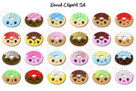 Donuts Clipart Set Clip Art Set Of Cute Kawaii Donuts Doughnuts