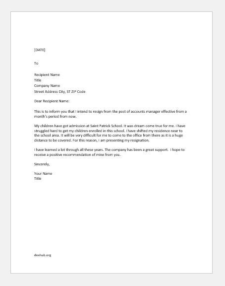 Resignation Letter Word Format For Personal Reason Collection Letter