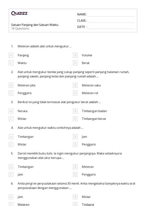 50 Lembar Kerja Satuan Panjang Dan Metrik Untuk Kelas 4 Di Quizizz