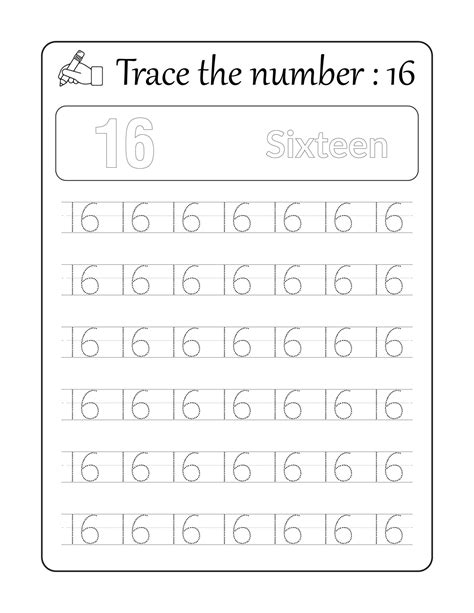 Trace The Number 16 Number Tracing For Kids 10820867 Vector Art At