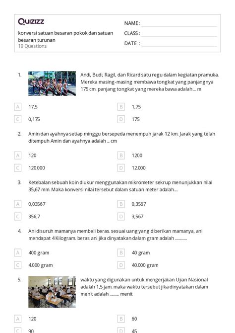 50 Lembar Kerja Konversi Satuan Metrik Untuk Kelas 7 Di Quizizz