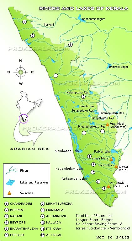 Kerala Rivers Lakes And Backwaters Kerala River Map Showing Major