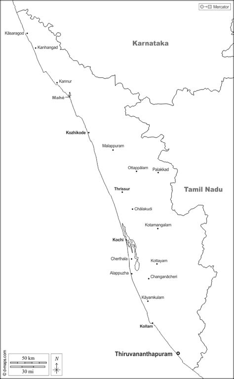 Kerala Map With Cities Kerala Free Map Free Blank Map Free Outline