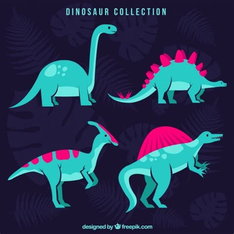 Hand Drawn Green Dinosaurs With Pink Details Vector Free Download