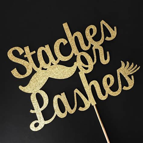 Gold Glitter Gender Reveal Cake Topper Staches Or Lashes Handmade Gender Reveal Cake Topper