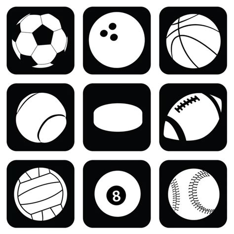 Sports Balls Minimal Flat Line Vector Icon Set Soccer Football