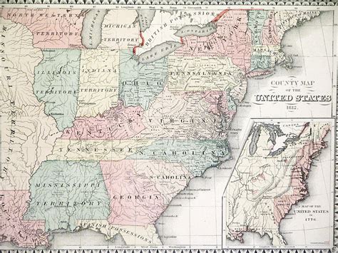 Original 1880s Atlas Map Of The United States In 1812 Etsy