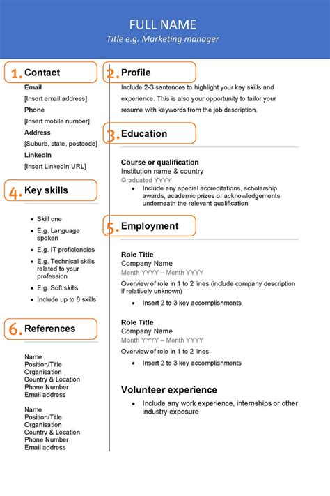 Free Australian Resume Template Kaplan Business School