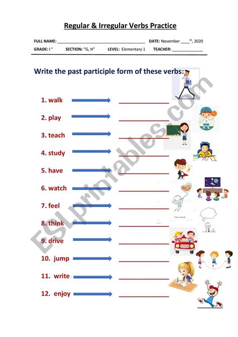 Regular And Irregular Verbs Past Participle Esl Worksheet By Medina2020